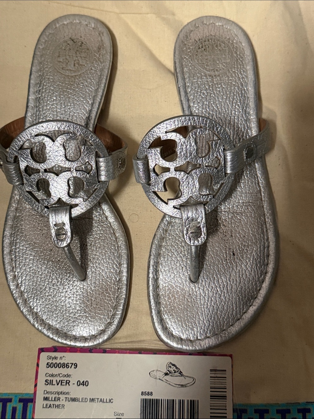 Tory Burch Silver Metallic Miller Thong Sandals